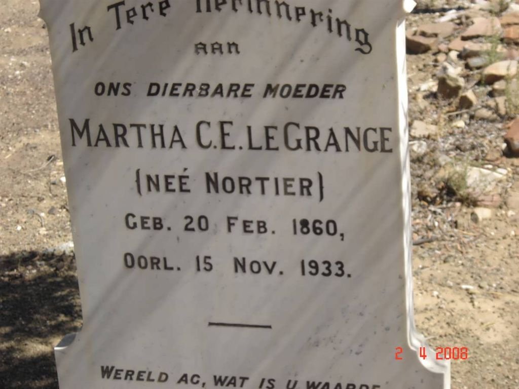 GRANGE Martha C.E., le nee NORTIER 1860-1933