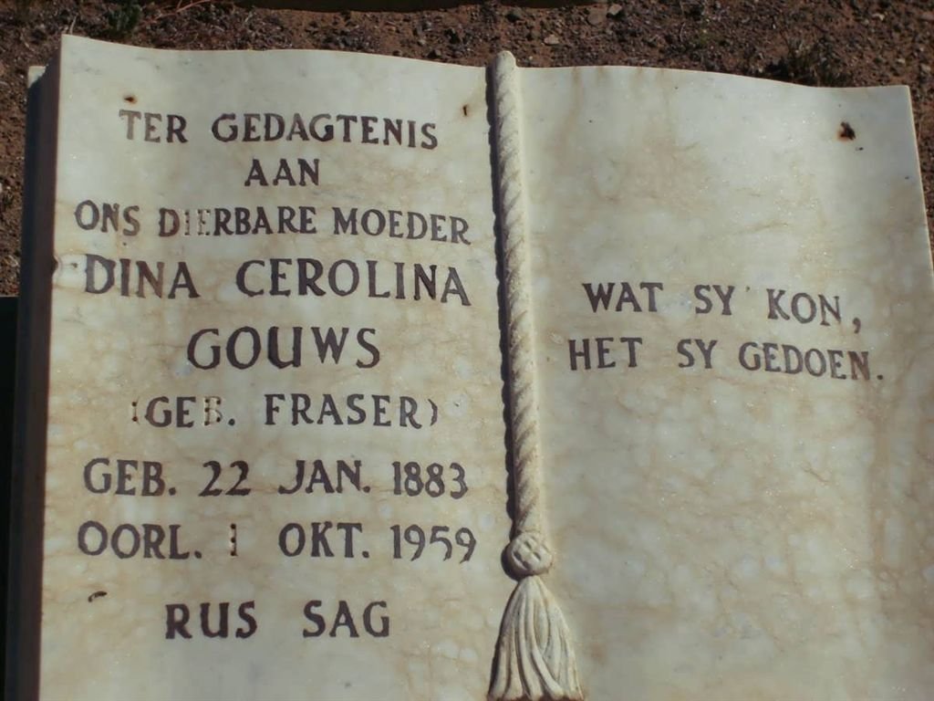 GOUWS Dina Cerolina nee FRASER 1883-1959