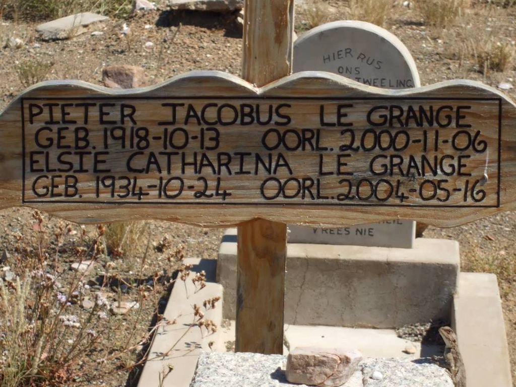 GRANGE Pieter Jacobus, le 1918-2000 &amp; Elsie Catharina 1934-2004