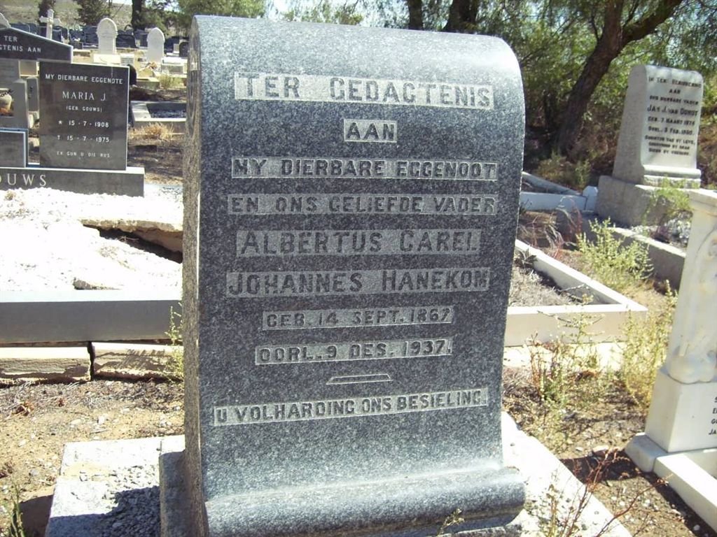 HANEKOM Albertus Carel Johannes 1867-1937