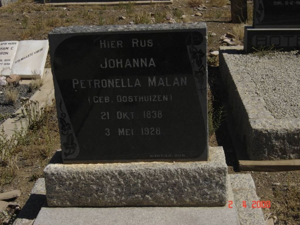 MALAN Johanna Petronella nee OOSTHUIZEN 1838-1928