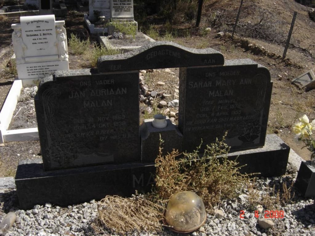 MALAN Jan Adriaan 1869-1938 &amp; Sarah Mary Ann MANUEL 1878-1959
