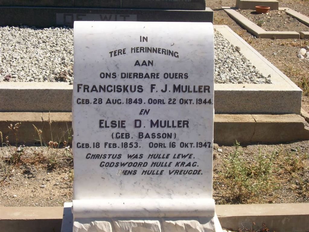 MULLER Franciskus F.J. 1849-1944 &amp; Elsie D. BASSON 1853-1947