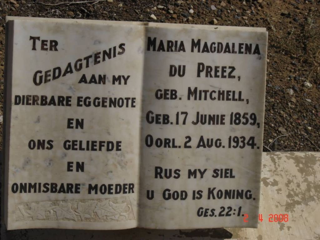 PREEZ Maria Magdalena, du nee MITCHELL 1859-1934