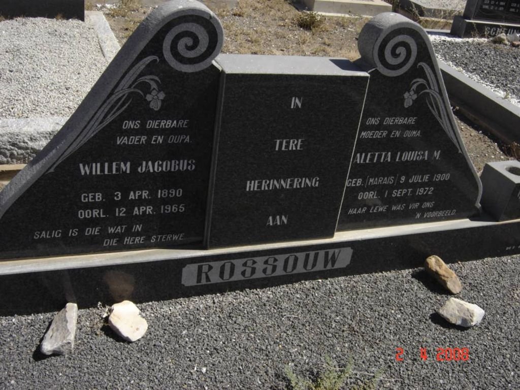 ROSSOUW Willem Jacobus 1890-1965 &amp; Aletta Louisa M. MARAIS 1900-1972