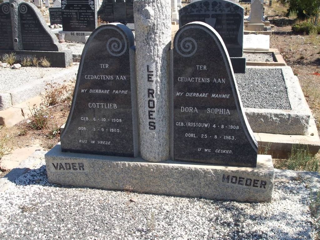 ROES Gottlieb, le 1908-1965 &amp; Dora Sophia ROSSOUW 1908-1963