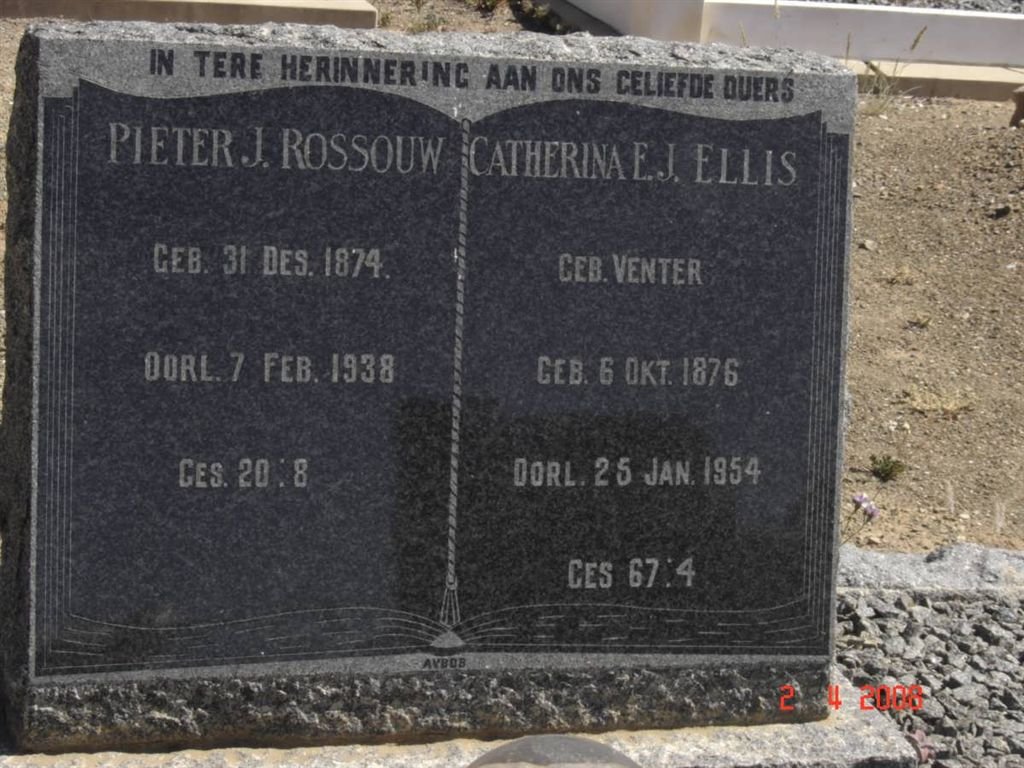 ROSSOUW Pieter J. 1874-1938 &amp; Catherina E.J. ELLIS nee VENTER 1876-1954
