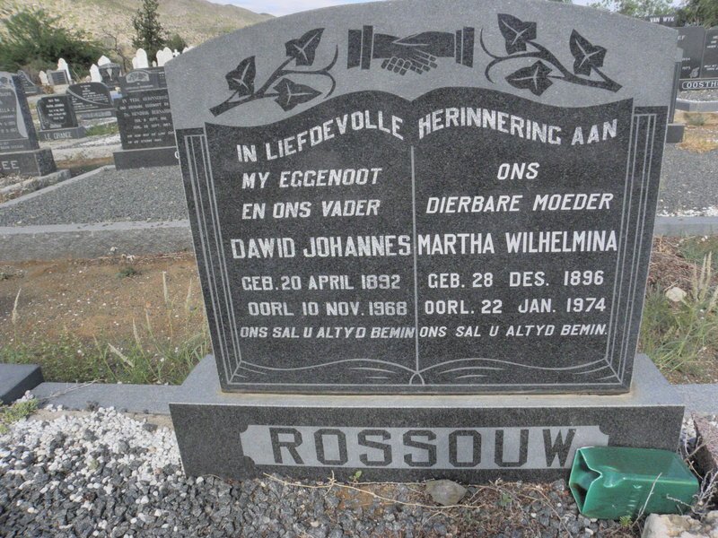 ROSSOUW Dawid Johannes 1892-1868 &amp; Martha Wilhelmina 1896-1974