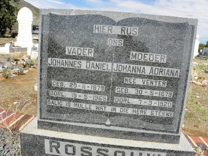 ROSSOUW Johannes Daniel 1879-1965 &amp; Johanna Adriana VENTER 1878-1920