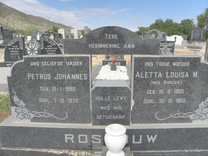 ROSSOUW Petrus Johannes 1898-1970 &amp; Aletta Louisa M. BURGER 1905-1969