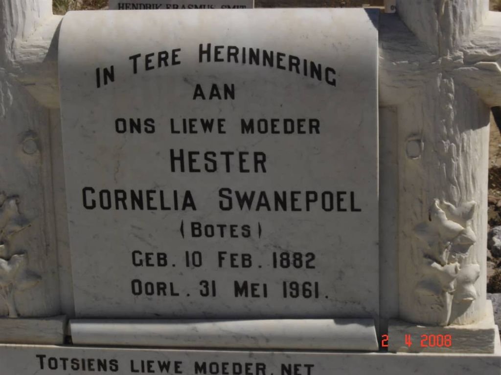 SWANEPOEL Hester Cornelia nee BOTES 1882-1961