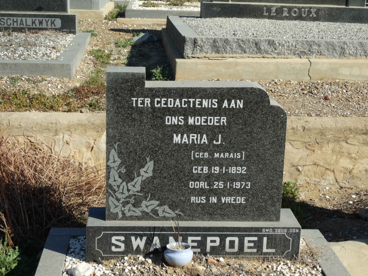 SWANEPOEL Maria J. nee MARAIS 1892-1973