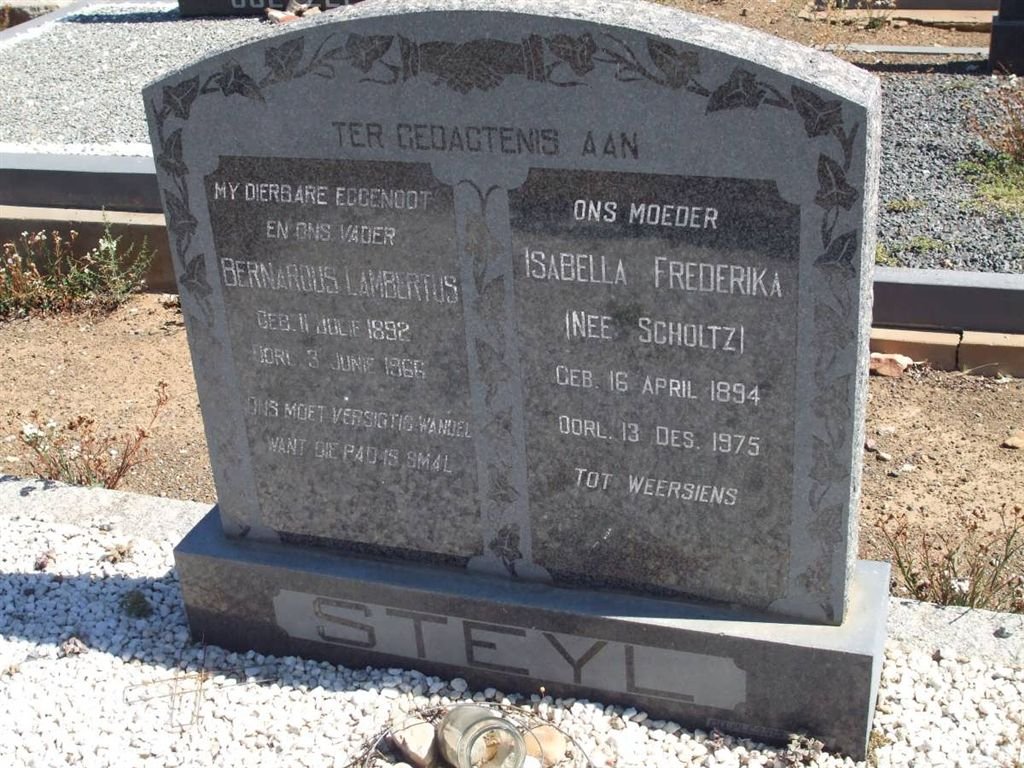 STEYL Bernardus Lambertus 1892-1966 &amp; Isabella Frederika SCHOLTZ 1894-1975