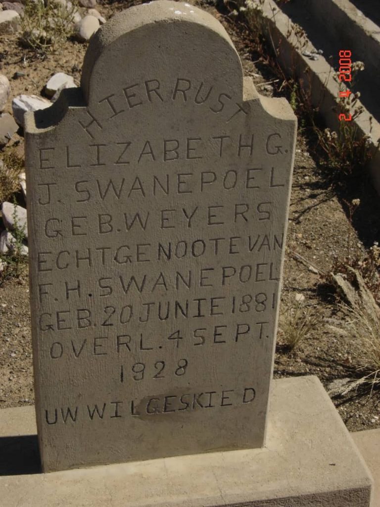 SWANEPOEL Elizabeth G.J. nee  WEYERS 1881-1928
