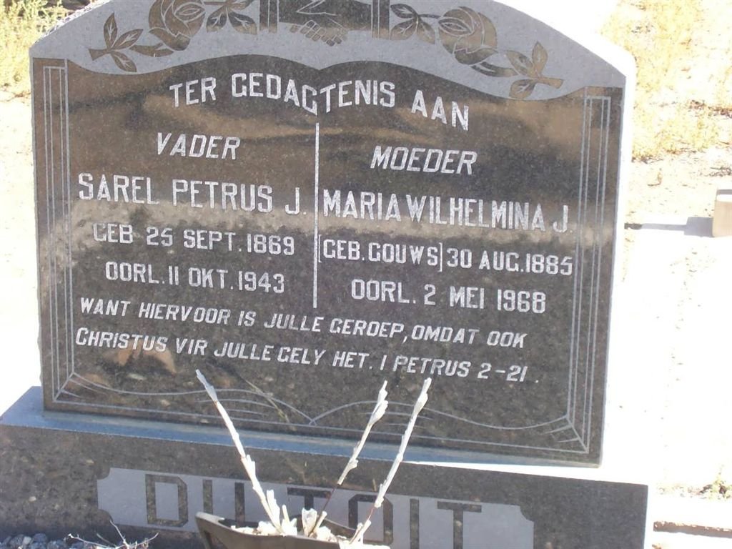 TOIT Sarel Petrus J., du 1869-1943 &amp; Maria Wilhelmina J. GOUWS 1885-1968