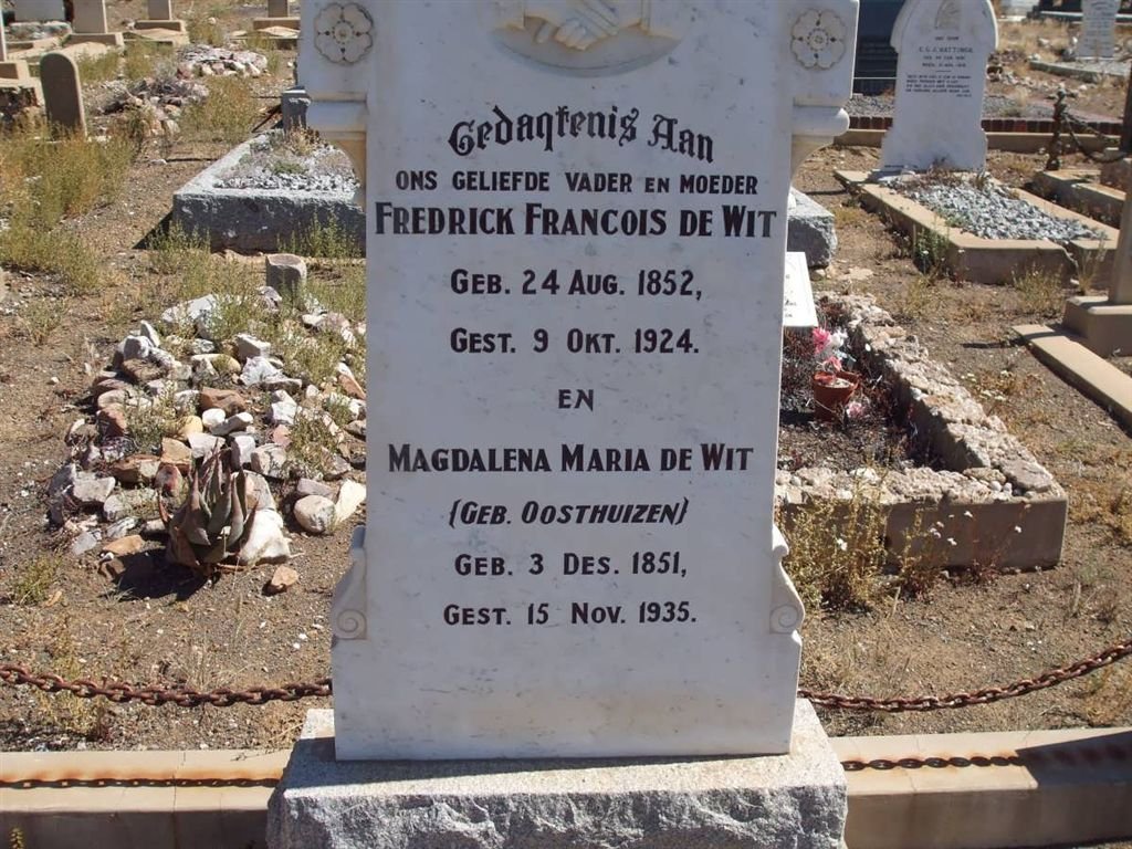 WIT Fredrick Francois, de 1852-1924 &amp; Magdalena Maria OOSTHUIZEN 1851-1935