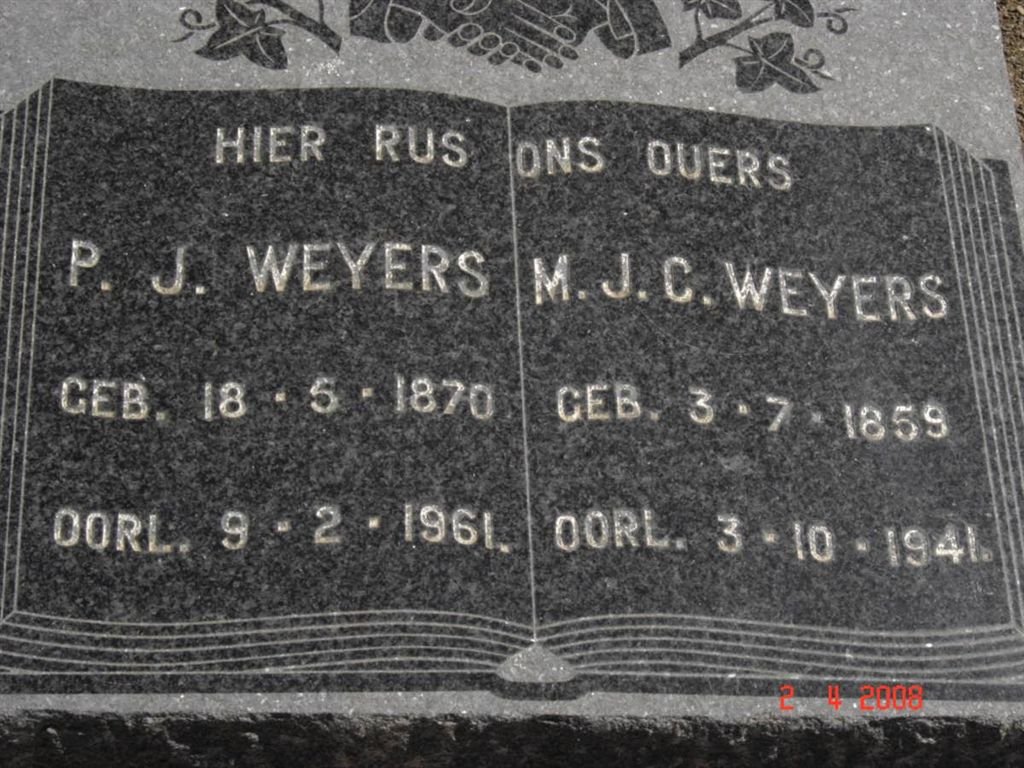 WEYERS P.J. 1870-1961 &amp; M.J.C. 1859-1941