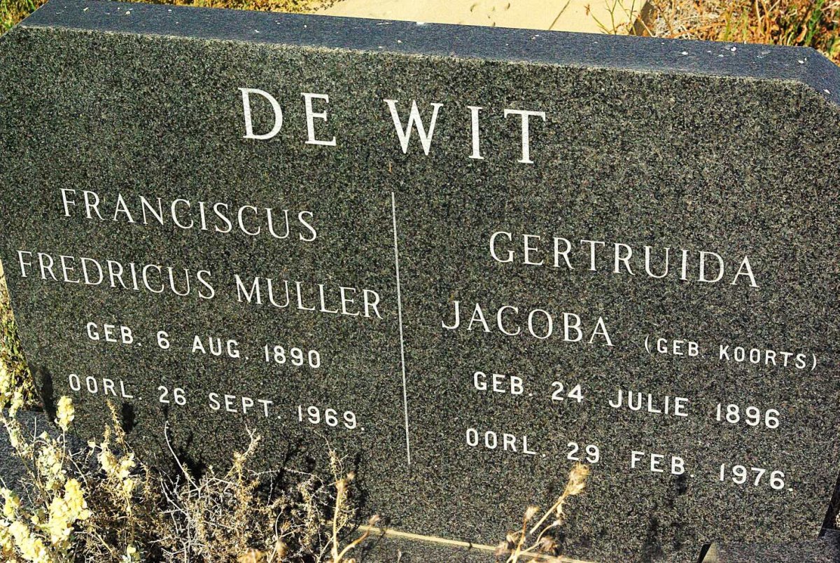 WIT Franciscus Fredricus Muller, de 1890-1969 & Gertruida Jacoba KOORTS 1896-1976