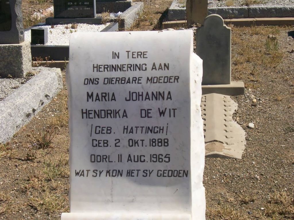 WIT Maria Johanna Hendrika, de nee HATTINGH 1888-1965