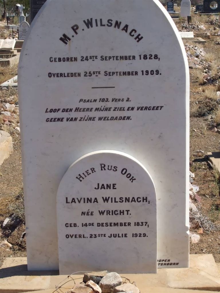 WILSNACH M.P. 1828-1909 & Jane Lavina WRIGHT 1837-1929