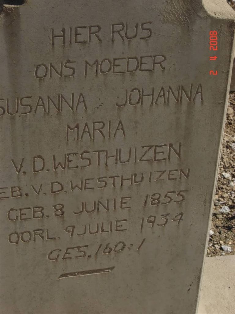WESTHUIZEN Susanna Johanna Maria, v.d. nee V.D. WESTHUIZEN 1855-1934
