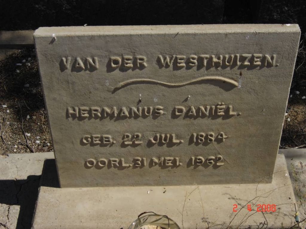 WESTHUIZEN Hermanus Daniel, van der 1884-1962