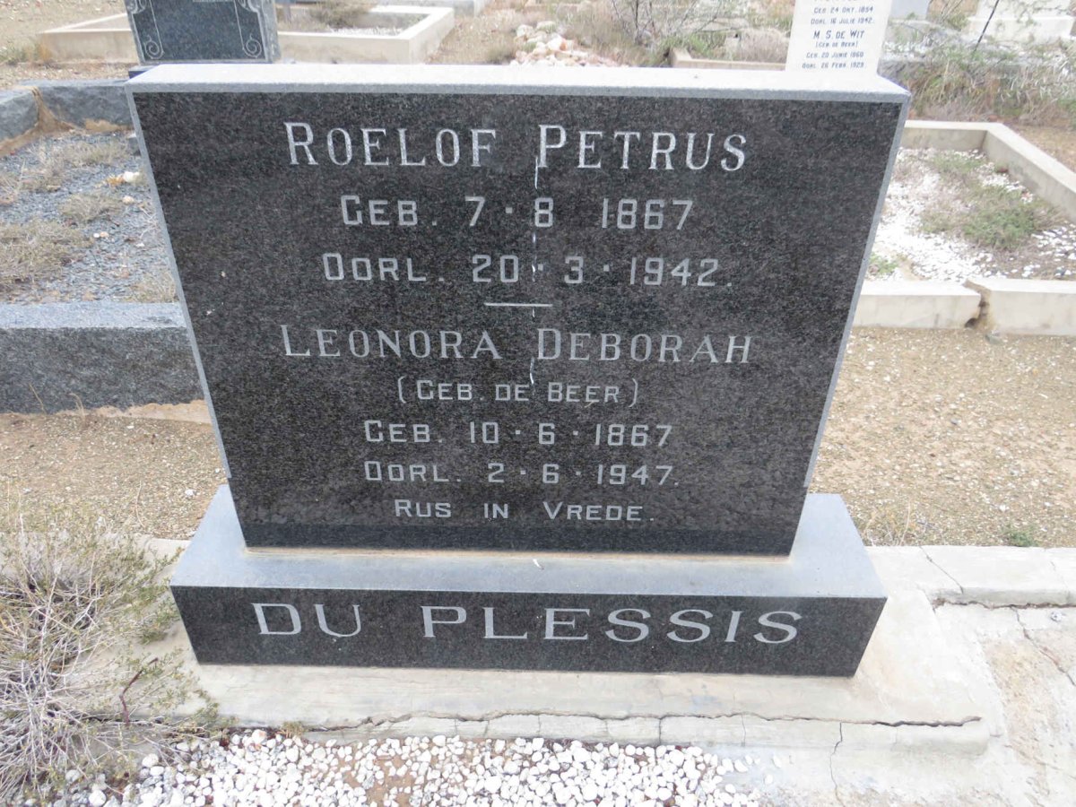 PLESSIS Roelof Petrus, du 1867-1942 &amp; Leonora Deborah DE BEER 1867-1947