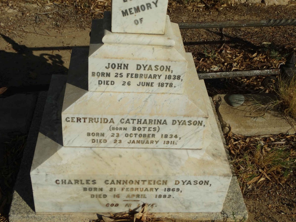 DYASON John 1838-1878 &amp; Gertruida Catharina BOTES 1834-1911