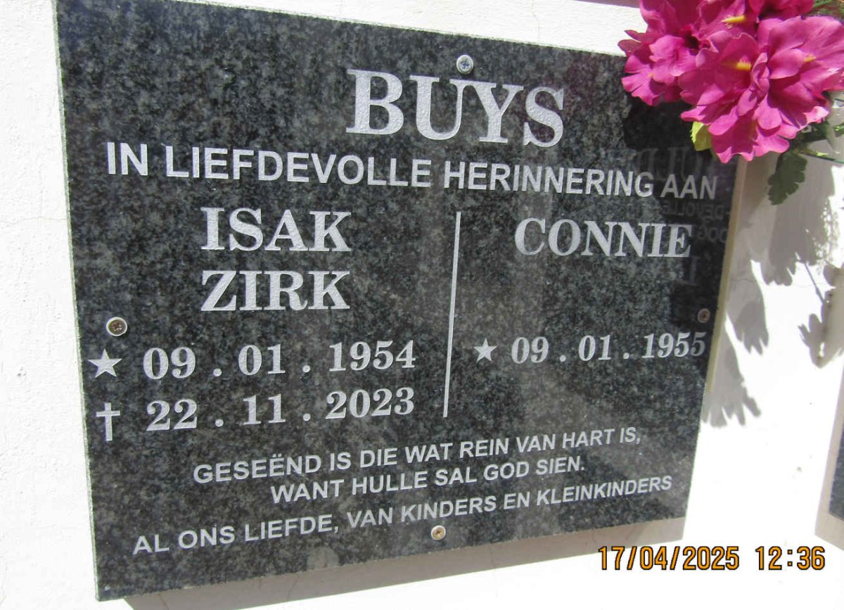 BUYS Izak Zirk 1954-2023 & Connie 1955-
