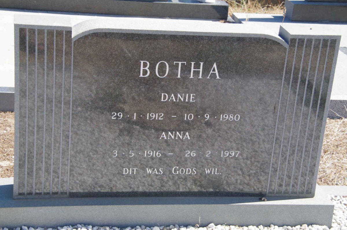 BOTHA Danie 1912-1980 &amp; Anna 1916-1997