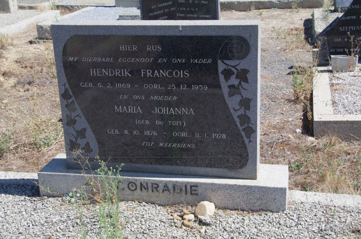 CONRADIE Hendrik Francois 1869-1959 &amp; Maria Johanna du TOIT 1876-1978