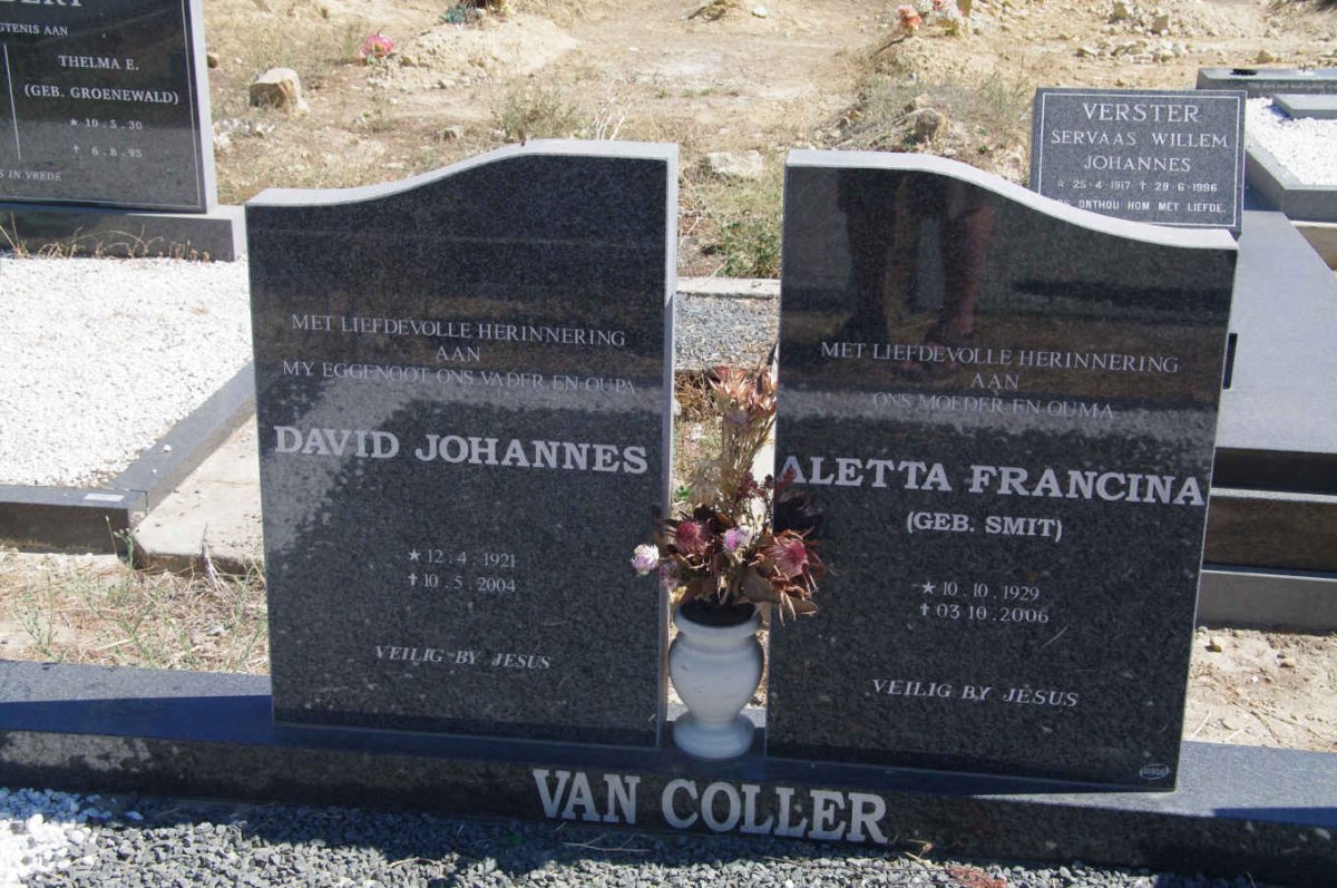 COLLER David Johannes, van 1921-2004 &amp; Aletta Francina SMIT 1929-2006