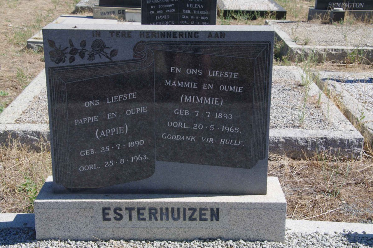ESTERHUIZEN Appie 1890-1963 &amp; Mimmie 1893-1965