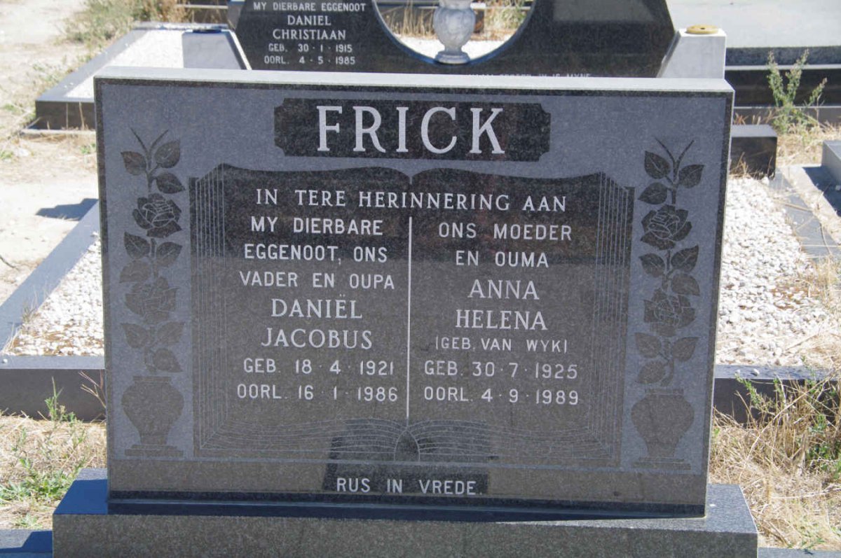 FRICK Daniel Jacobus 1921-1986 &amp; Anna Helena van WYK 1925-1989