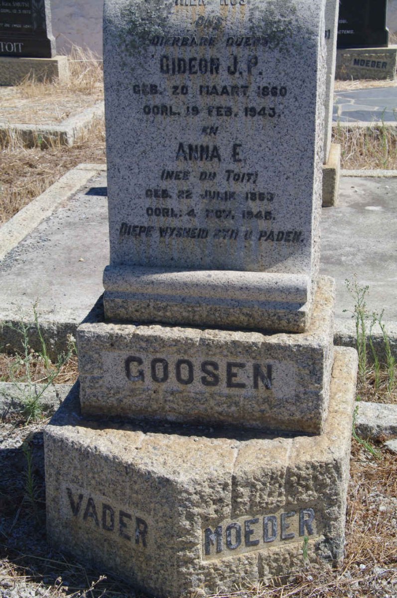 GOOSEN Gideon J.P. 1860-1943 &amp; Anna E. du TOIT 1863-1948
