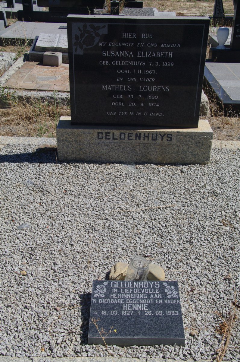 GELDENHUYS Matheus Lourens 1890-1974 &amp; Susanna Elizabeth GELDENHUYS 1899-1967 :: GELDENHUYS Hennie 1927-1993