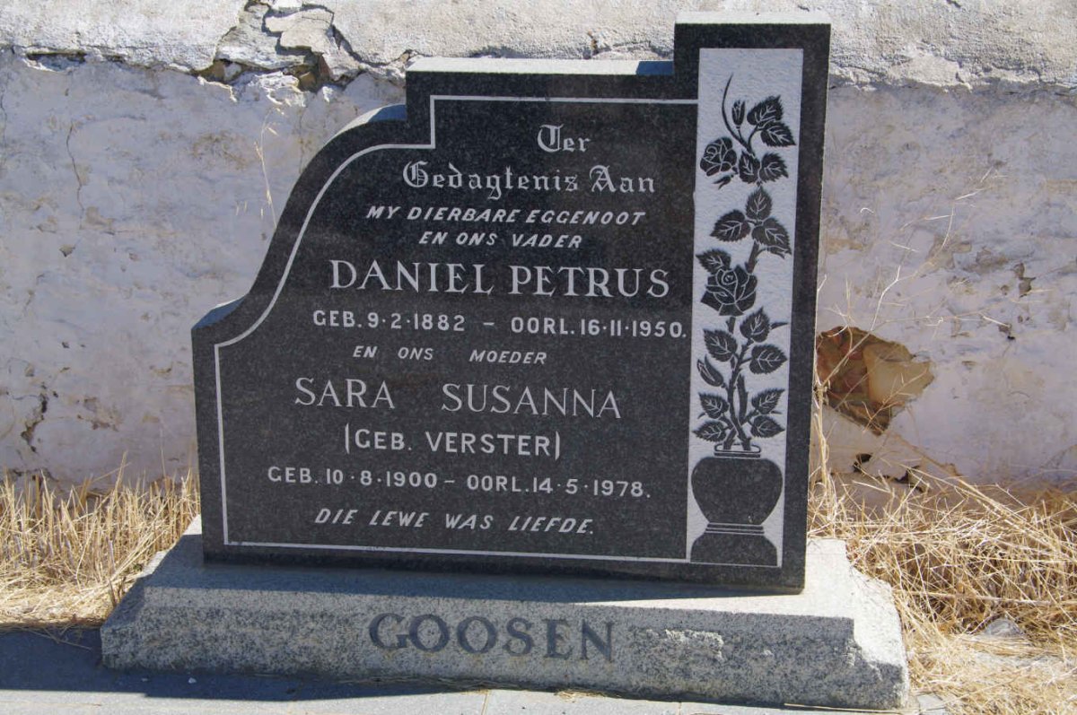 GOOSEN Daniel Petrus 1882-1950 &amp; Sara Susanna VERSTER 1900-1978