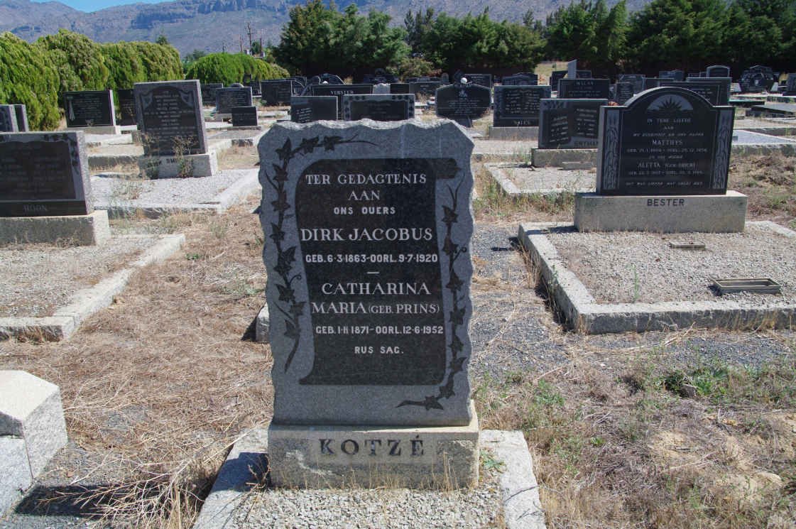 KOTZE Dirk Jacobus 1863-1920 &amp; Catharina Maria PRINS 1871-1952