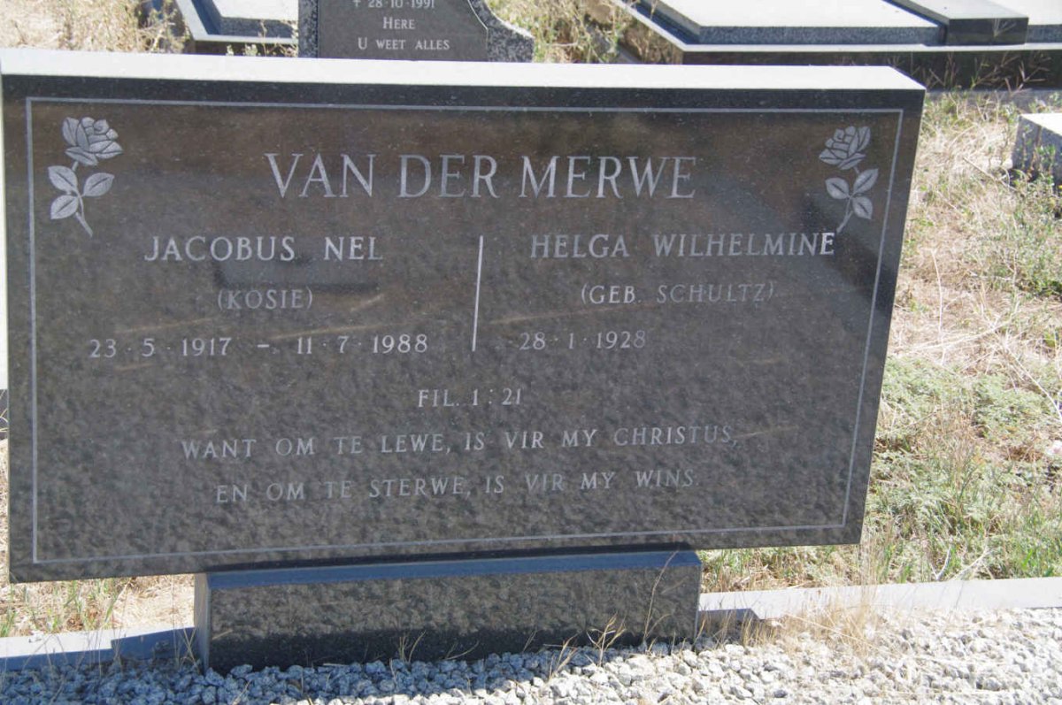 MERWE Jacobus Nel, van der 1917-1988 &amp; Helga Wilhelmine SCHULTZ 1928-