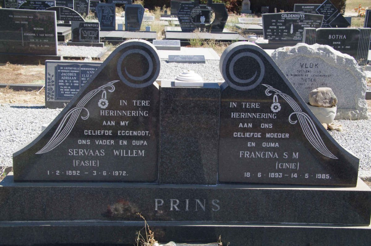 PRINS Servaas Willem 1892-1972 &amp; Francina S.M. 1893-1985