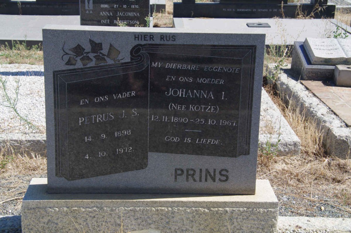 PRINS Petrus J.S. 1898-1972 &amp; Johanna I. KOTZE 1890-1967