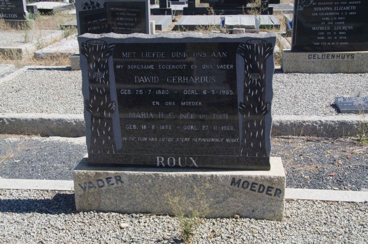 ROUX David Gerhardus 1880-1965 &amp; Maria H.C. du TOIT 1882-196?