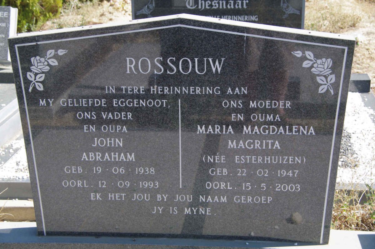 ROSSOUW John Abraham 1938-1993 &amp; Maria Magdalena Magrita ESTERHUIZEN 1947-2003