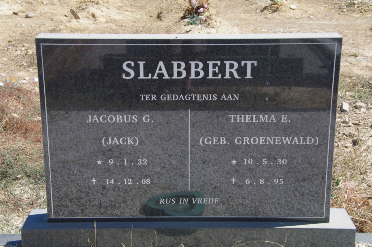 SLABBERT Jacobus G. 1932-2008 &amp; Thelma E. GROENEWALD 1930-1995