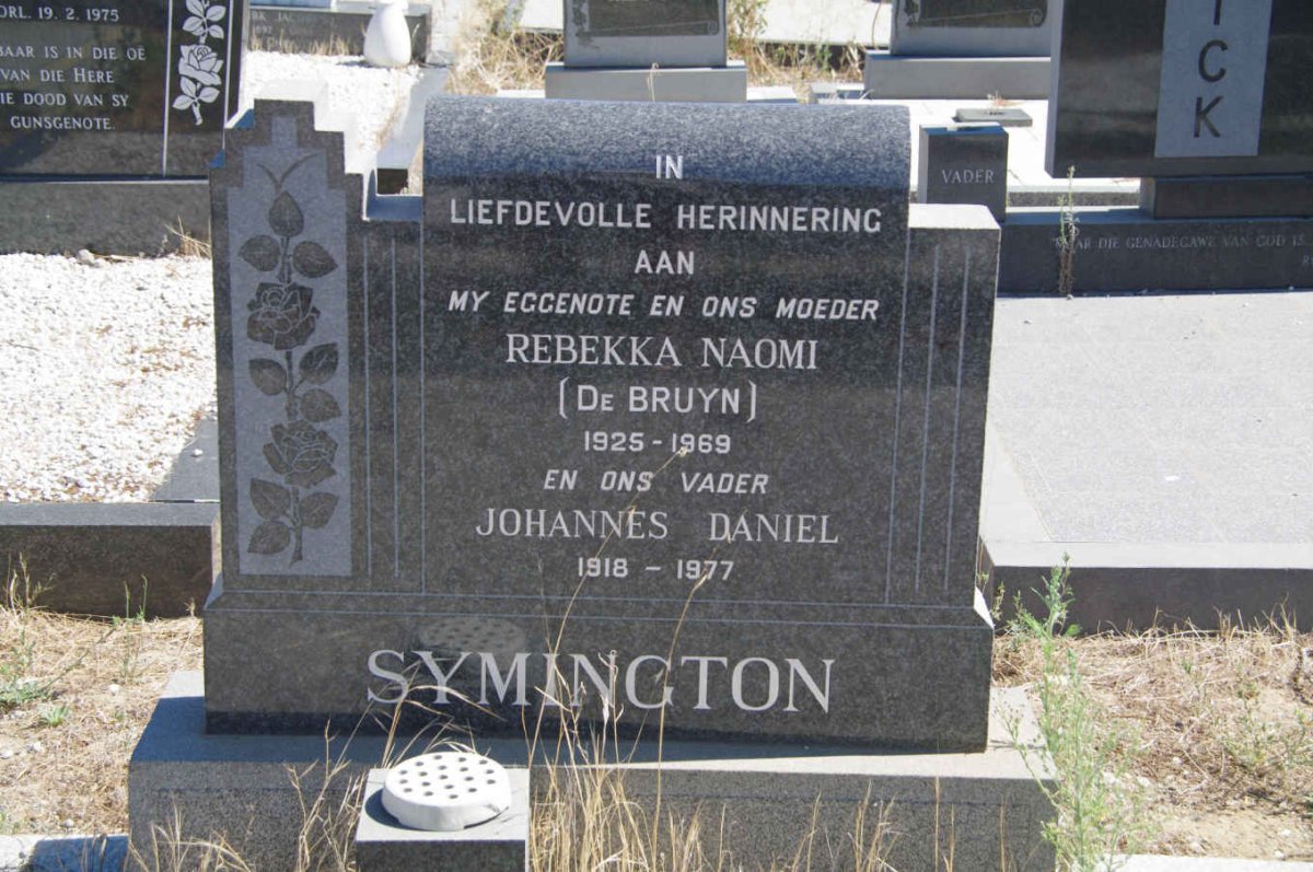 SYMINGTON Johannes Daniel 1918-1977 &amp; Rebekka Naomi de BRUYN 1925-1969