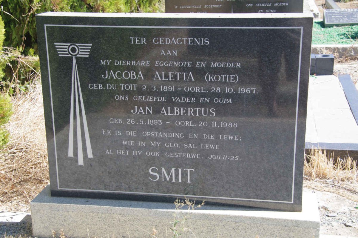 SMIT Jan Albertus 1893-1988 &amp; Jacoba Aletta du TOIT 1891-1967