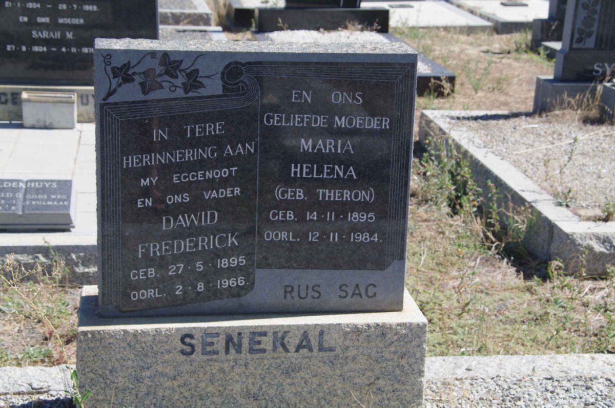 SENEKAL Dawid Frederick 1895-1966 &amp; Maria Helena THERON 1895-1984