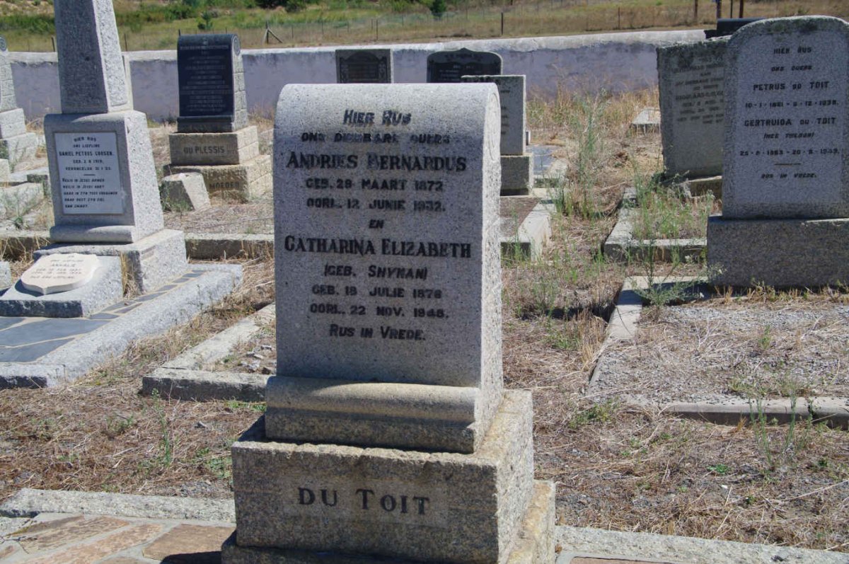TOIT Andries Bernardus, du 1872-1932 &amp; Catharina Elizabeth SNYMAN 1876-1948