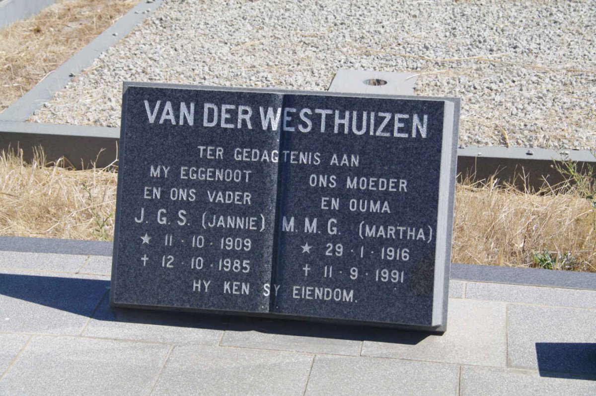 WESTHUIZEN J.G.S., van der 1909-1985 &amp; M.M.G. 1916-1991