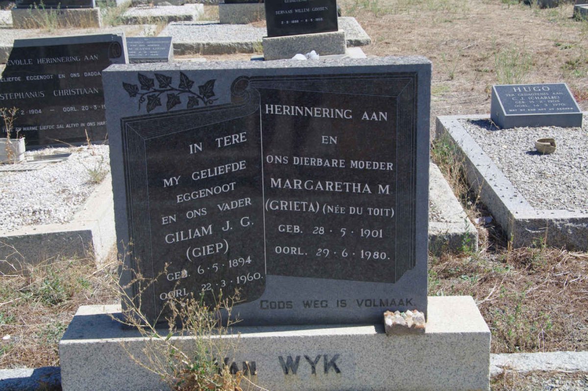 WYK Giliam J.G., van 1894-1960 &amp; Margaretha M. du TOIT 1901-1980